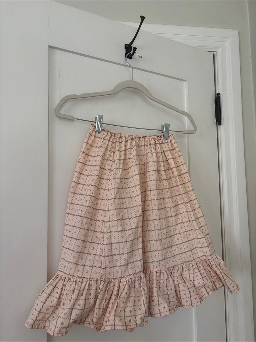 Women's Peach Check Ruffle Hem Skirt